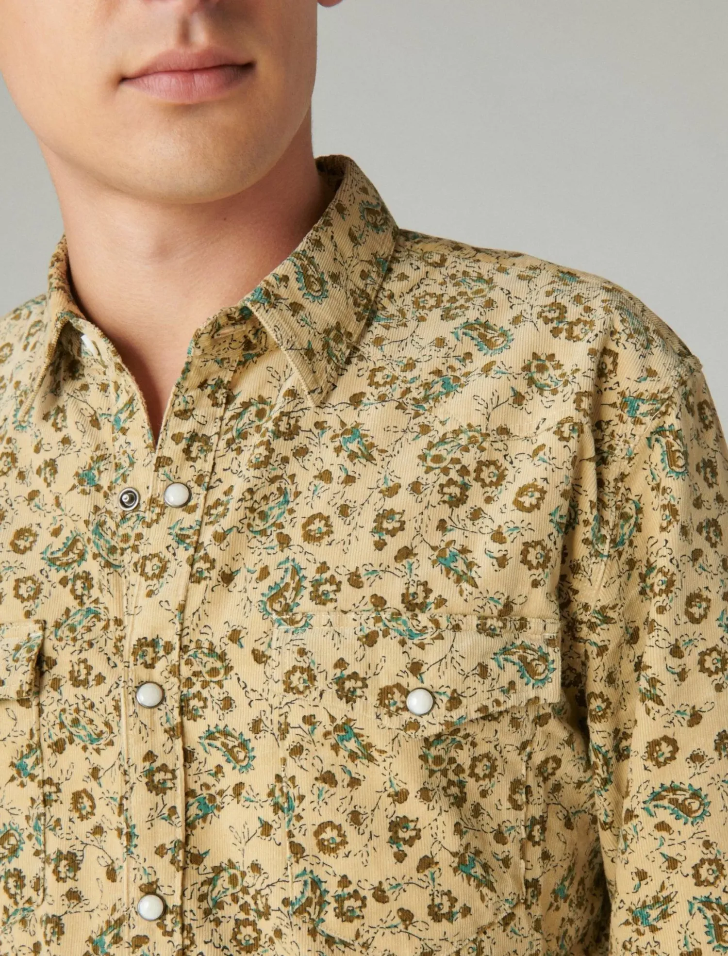 Lucky Brand corduroy printed western long sleeve shirt camo multi*MEN Button-Downs