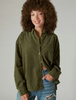 Lucky Brand corduroy shirt dusty olive*WOMEN Blouses