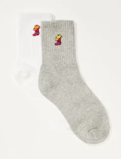 Lucky Brand cowboy boot embroidered sock 2 pk white*WOMEN Socks