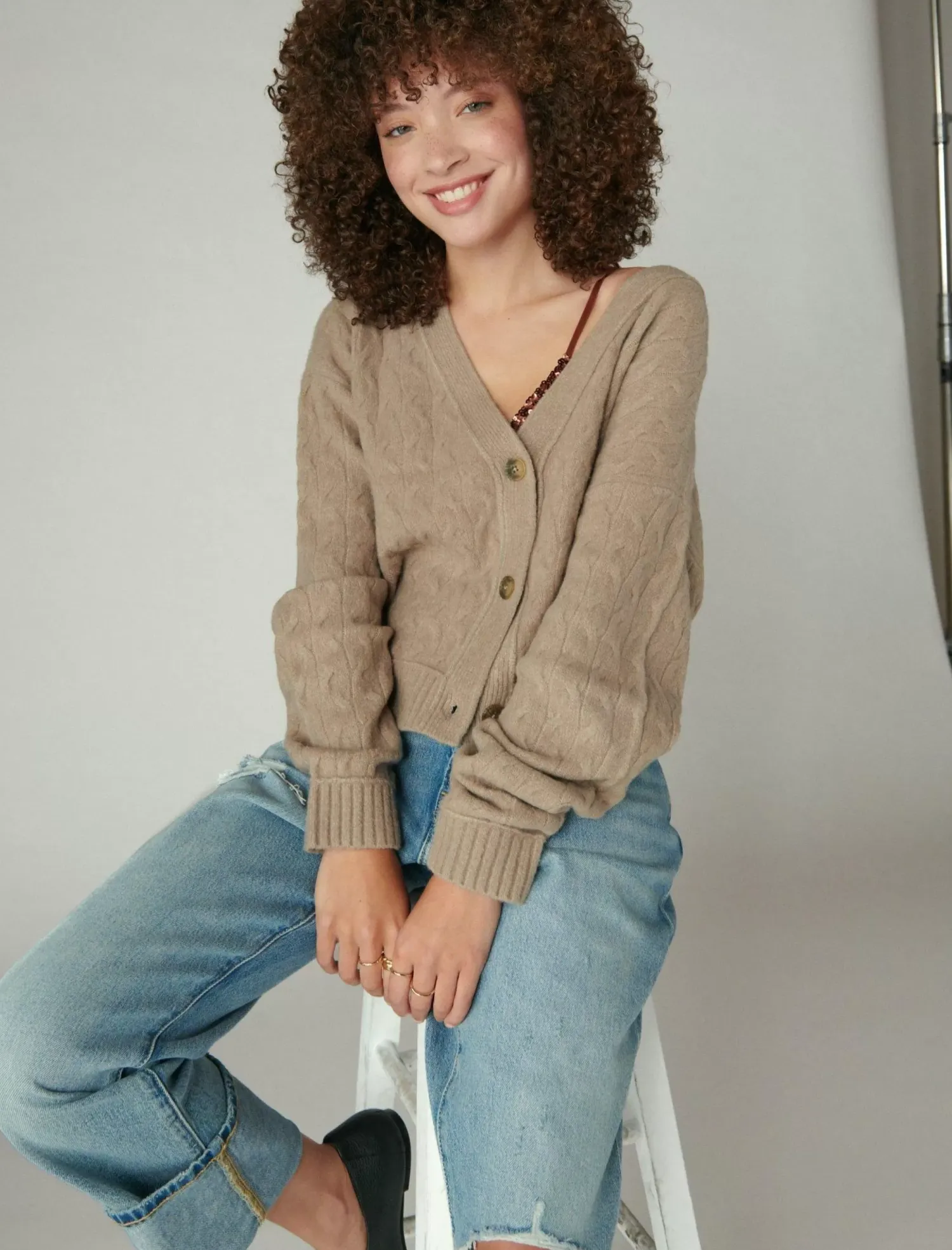Lucky Brand cozy cable stitch cardigan goat*WOMEN Sweaters & Sweatshirts