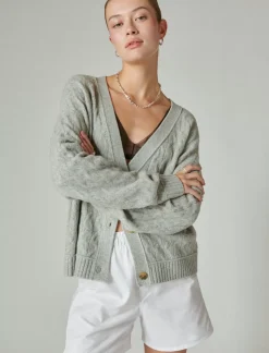 Lucky Brand cozy cable stitch cardigan light heather gray*WOMEN Sweaters & Sweatshirts