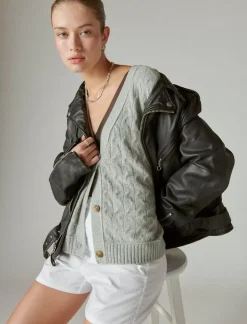 Lucky Brand cozy cable stitch cardigan light heather gray*WOMEN Sweaters & Sweatshirts