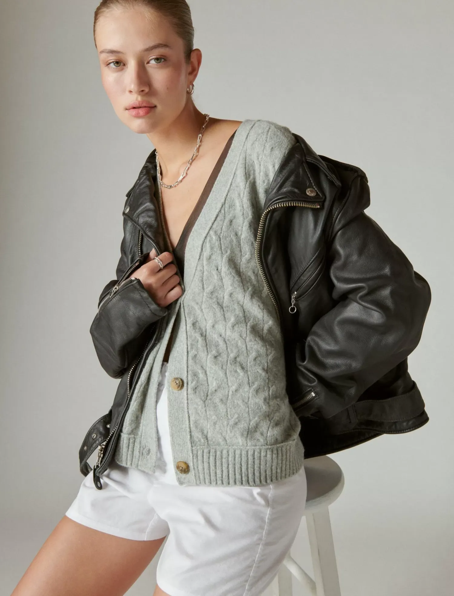 Lucky Brand cozy cable stitch cardigan light heather gray*WOMEN Sweaters & Sweatshirts