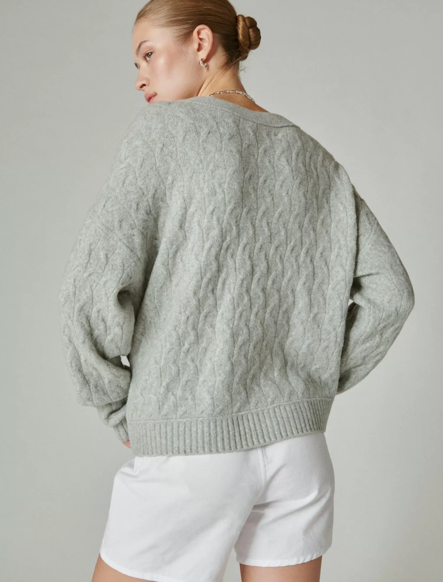Lucky Brand cozy cable stitch cardigan light heather gray*WOMEN Sweaters & Sweatshirts