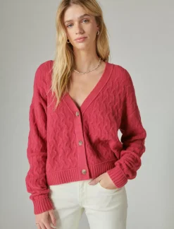 Lucky Brand cozy cable stitch cardigan red bud*WOMEN Sweaters & Sweatshirts