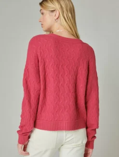 Lucky Brand cozy cable stitch cardigan red bud*WOMEN Sweaters & Sweatshirts