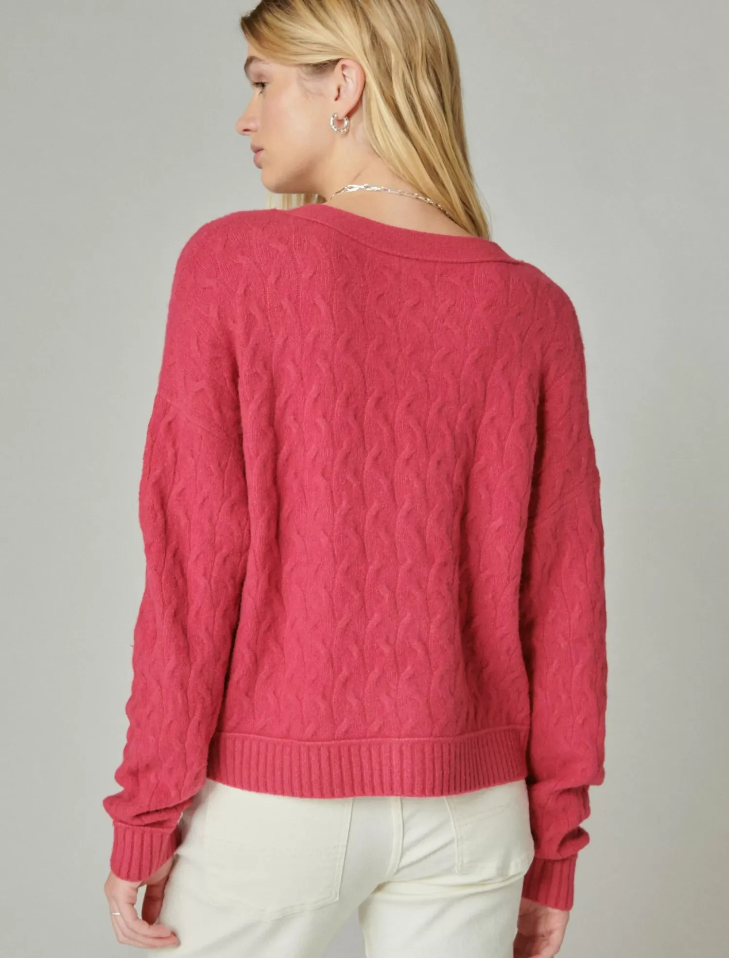 Lucky Brand cozy cable stitch cardigan red bud*WOMEN Sweaters & Sweatshirts