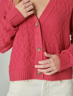 Lucky Brand cozy cable stitch cardigan red bud*WOMEN Sweaters & Sweatshirts