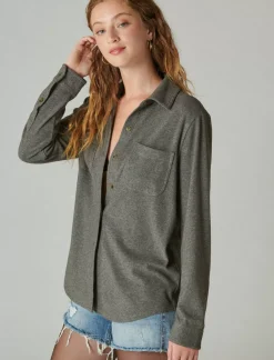 Lucky Brand cozy knit shirt jacket charcoal heather*WOMEN Blouses
