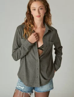 Lucky Brand cozy knit shirt jacket charcoal heather*WOMEN Blouses
