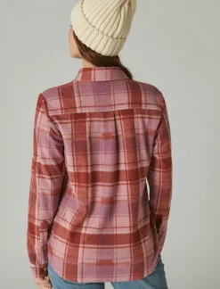 Lucky Brand cozy plaid knit shirt jacket lilas pink plaid*WOMEN Blouses