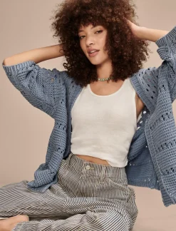 Lucky Brand crochet cardigan mountain spring wash*WOMEN Sweaters & Sweatshirts