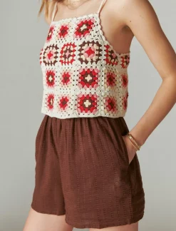 Lucky Brand crochet romper pink granny square*WOMEN Jumpsuits & Overalls