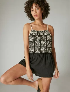 Lucky Brand crochet romper black granny square*WOMEN Jumpsuits & Overalls