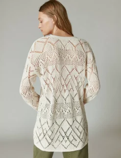 Lucky Brand crochet tie front 3/4 sleeve cardigan straw heather*WOMEN Sweaters & Sweatshirts