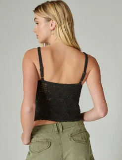 Lucky Brand crochet tie front tank caviar*WOMEN Knit Tops