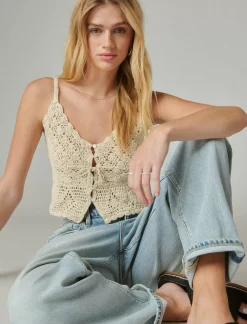 Lucky Brand crochet tie front tank gardenia*WOMEN Knit Tops