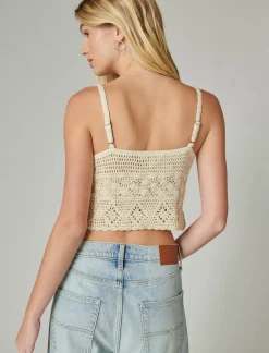 Lucky Brand crochet tie front tank gardenia*WOMEN Knit Tops