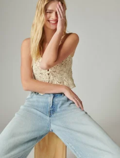 Lucky Brand crochet tie front tank gardenia*WOMEN Knit Tops