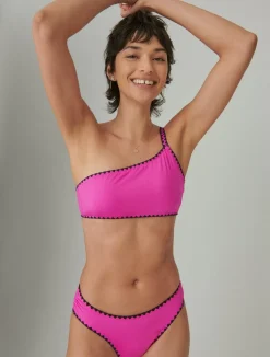 Lucky Brand crochet trim one shoulder asymetrical top dark pink*WOMEN Swim