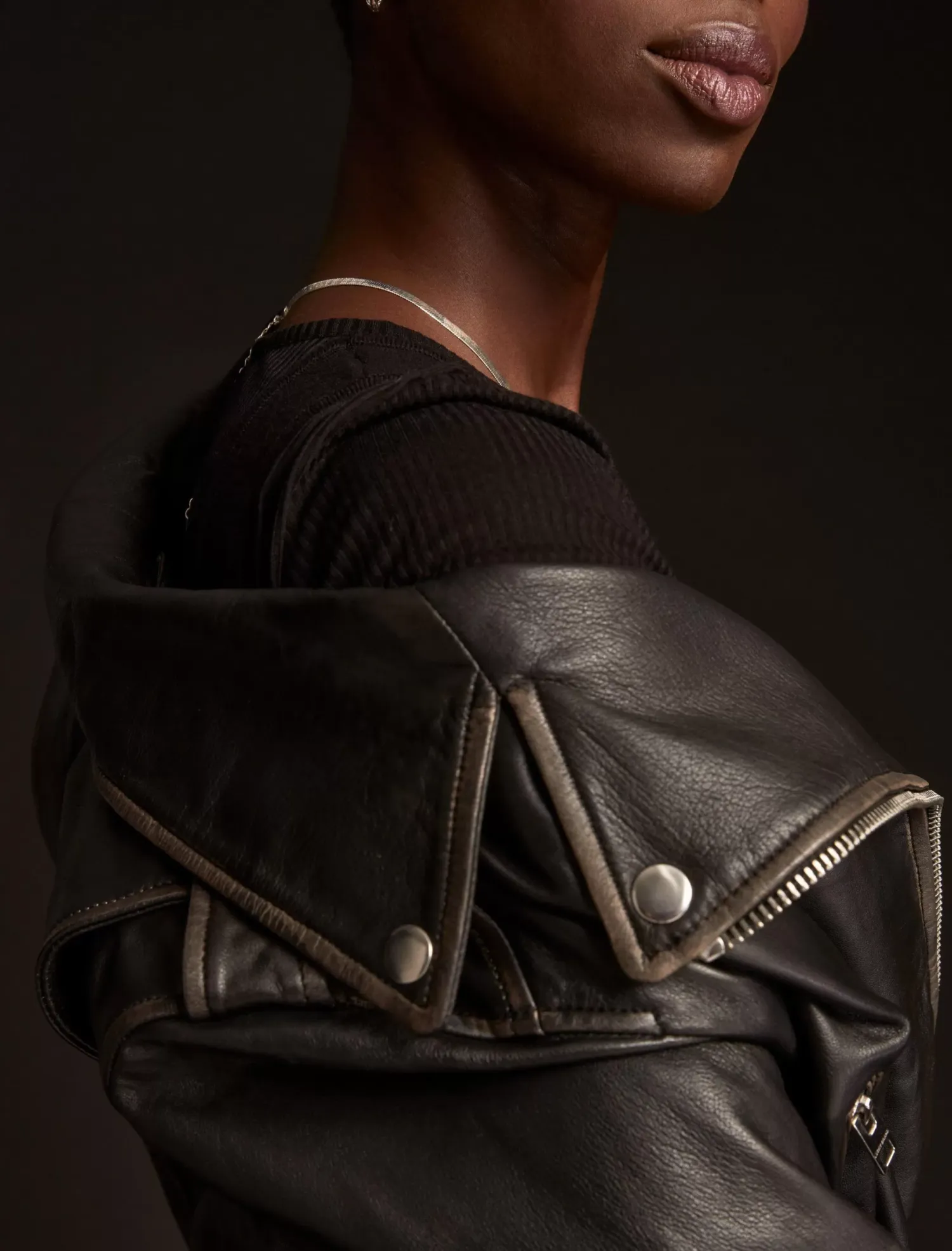 Lucky Brand cropped distressed leather moto jacket washed black*WOMEN Jackets & Outerwear
