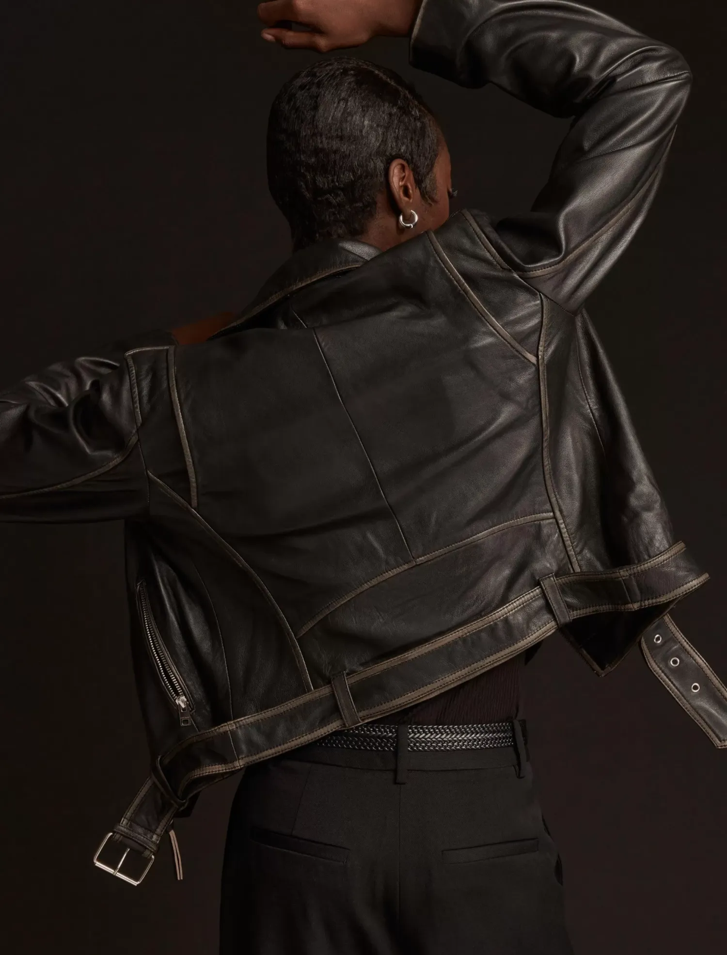Lucky Brand cropped distressed leather moto jacket washed black*WOMEN Jackets & Outerwear