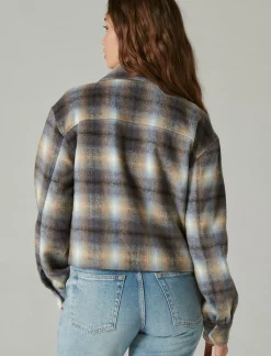 Lucky Brand cropped plaid jacket blue multi plaid*WOMEN Jackets & Outerwear