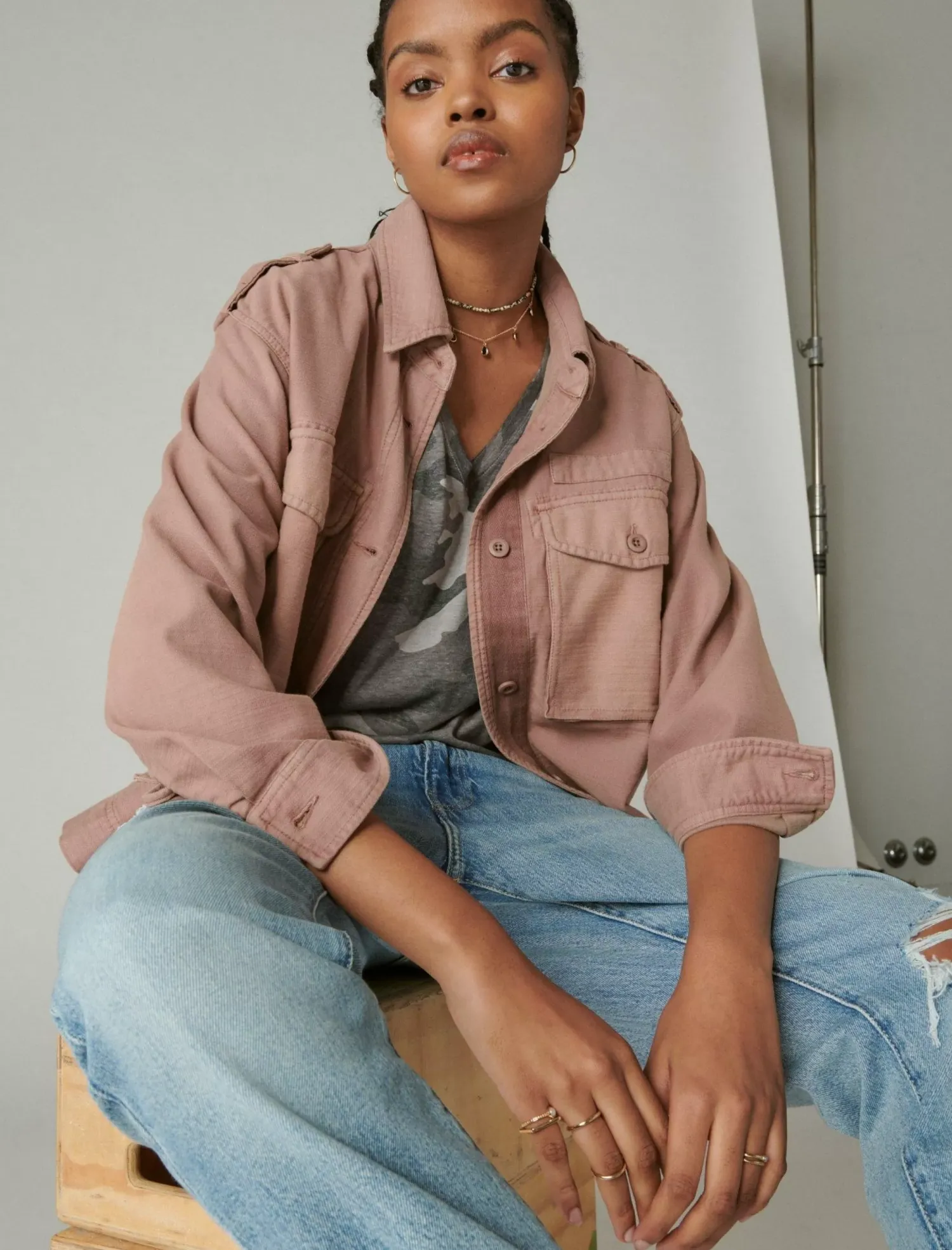 Lucky Brand cropped twill utility jacket mauve*WOMEN Jackets & Outerwear
