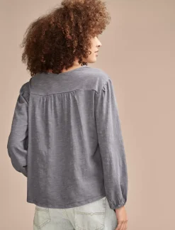 Lucky Brand cutwork peasant top nightshadow blue*WOMEN Blouses