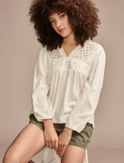 Lucky Brand cutwork peasant top whisper white*WOMEN Blouses