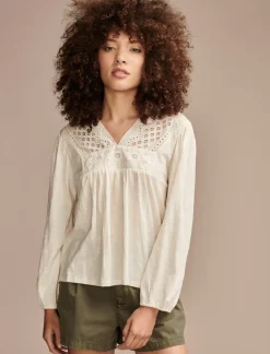 Lucky Brand cutwork peasant top whisper white*WOMEN Blouses
