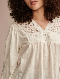Lucky Brand cutwork peasant top whisper white*WOMEN Blouses