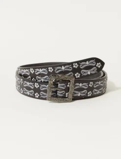 Lucky Brand daisy and ribbon embroidered belt black*WOMEN Belts