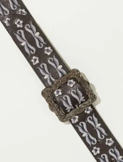 Lucky Brand daisy and ribbon embroidered belt black*WOMEN Belts