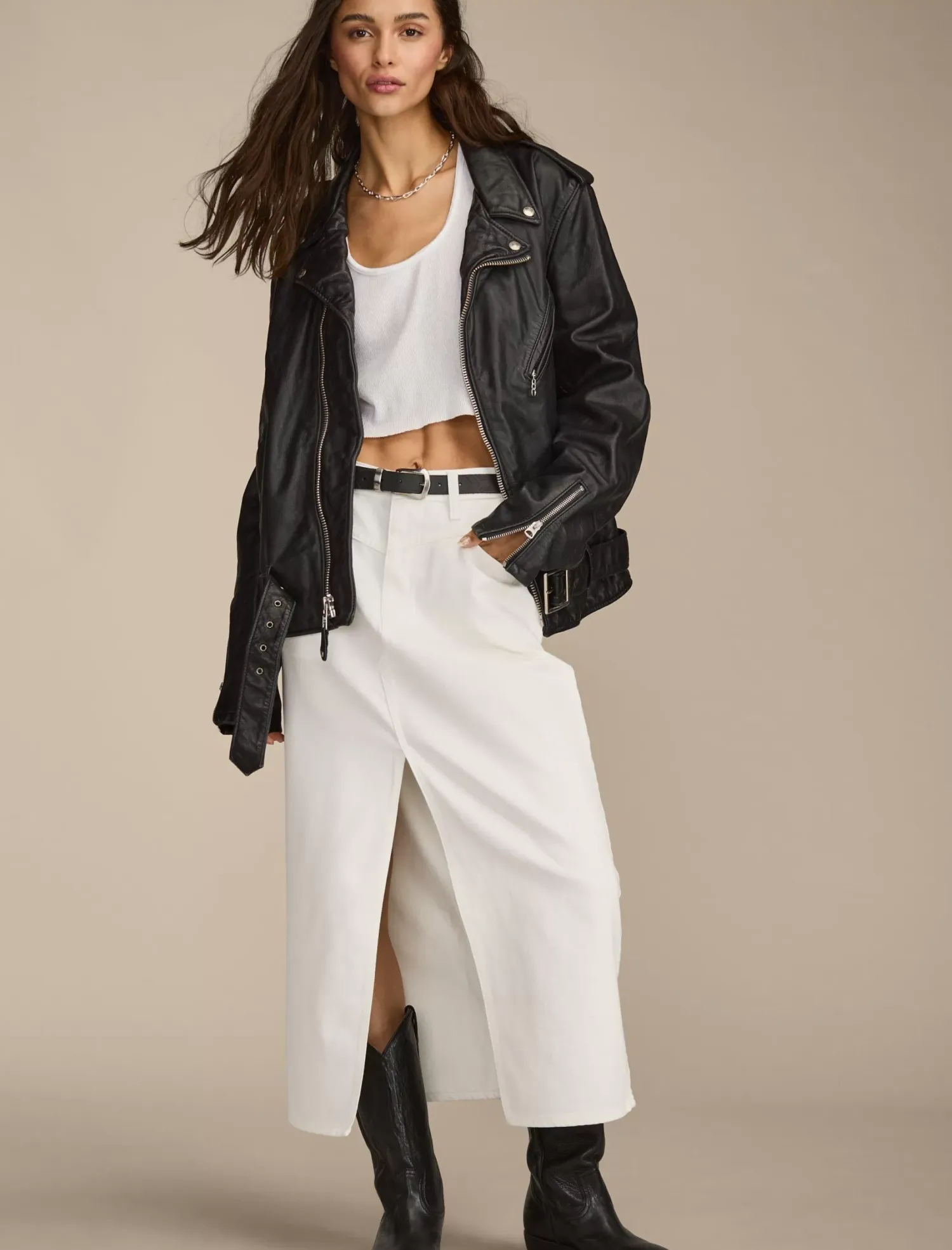 Lucky Brand denim maxi skirt with slit bright white*WOMEN Skirts|Jeans