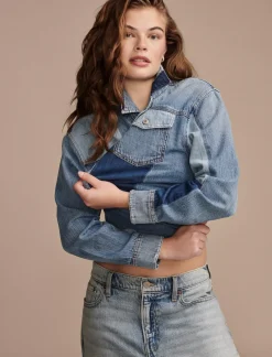 Lucky Brand denim patchwork button down shirt remix*WOMEN Blouses