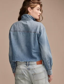 Lucky Brand denim patchwork button down shirt remix*WOMEN Blouses