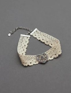 Lucky Brand detailed heart lace choker necklace silver*WOMEN Jewelry