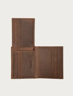 Lucky Brand double stitched leather l-fold wallet dark brown*MEN Bags & Wallets