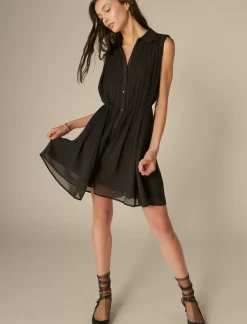 Lucky Brand easy pleat shift mini dress true black*WOMEN Dresses