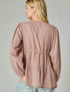 Lucky Brand embroidered babydoll top twilight mauve*WOMEN Blouses