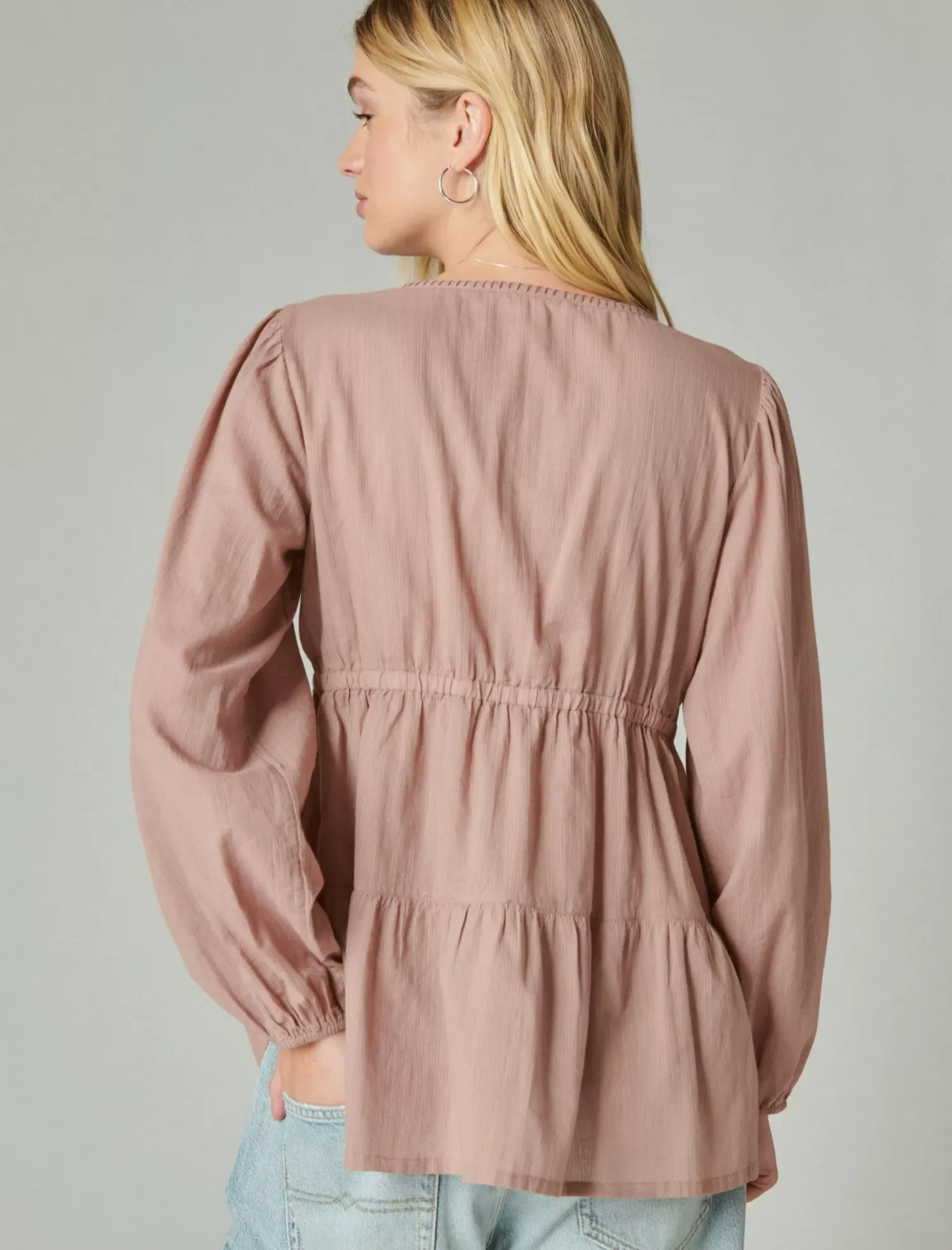 Lucky Brand embroidered babydoll top twilight mauve*WOMEN Blouses
