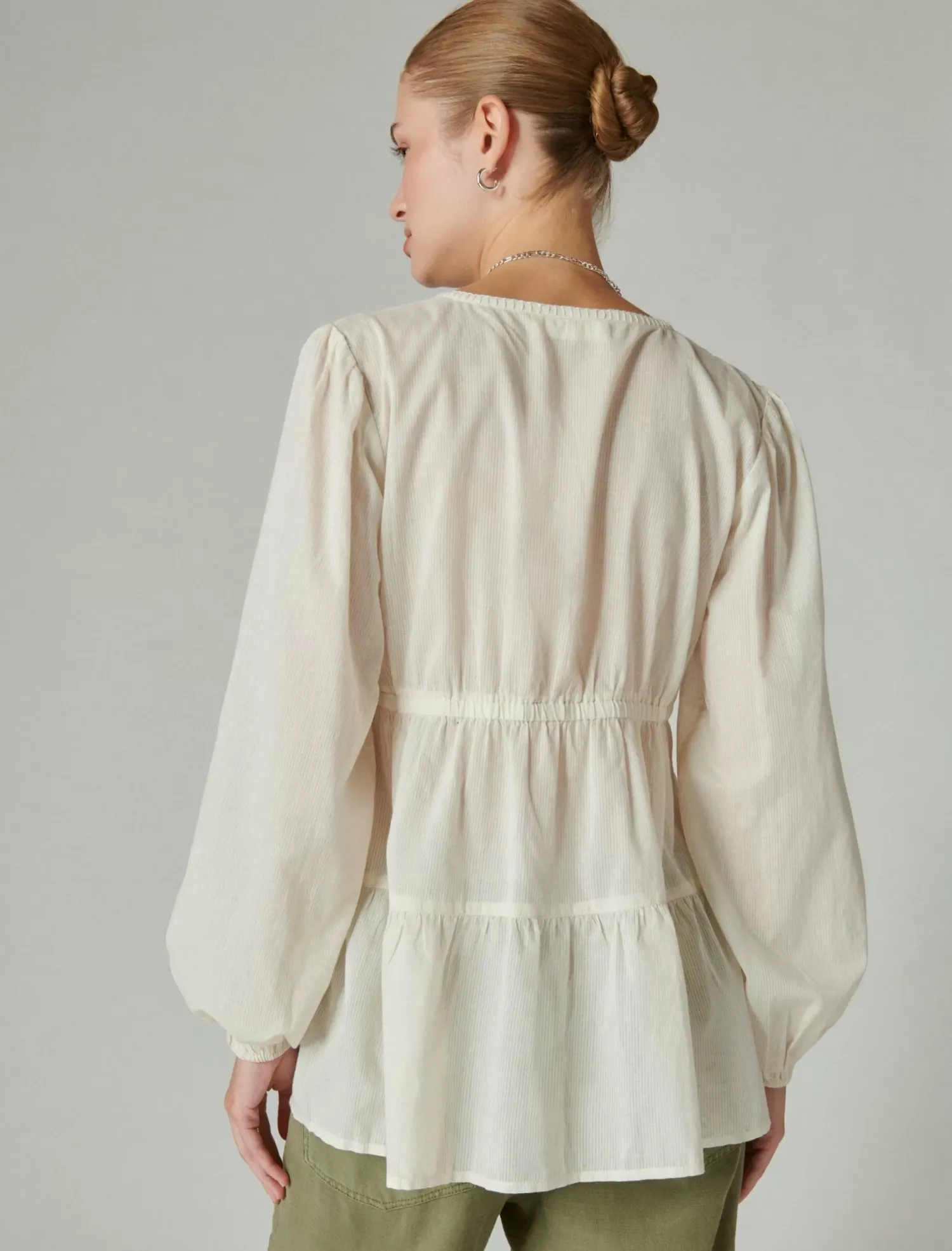 Lucky Brand embroidered babydoll top whisper white*WOMEN Blouses
