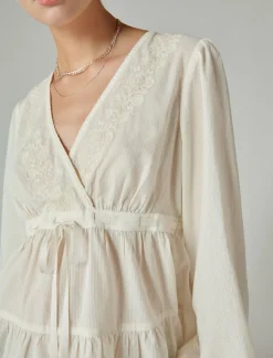 Lucky Brand embroidered babydoll top whisper white*WOMEN Blouses