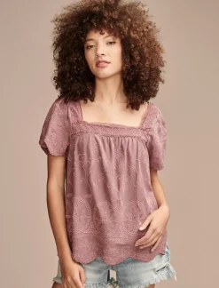 Lucky Brand embroidered flutter sleeve top rose brown*WOMEN Blouses