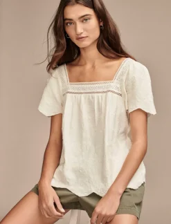 Lucky Brand embroidered flutter sleeve top whisper white*WOMEN Blouses