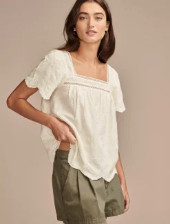 Lucky Brand embroidered flutter sleeve top whisper white*WOMEN Blouses
