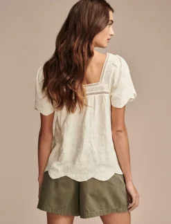 Lucky Brand embroidered flutter sleeve top whisper white*WOMEN Blouses