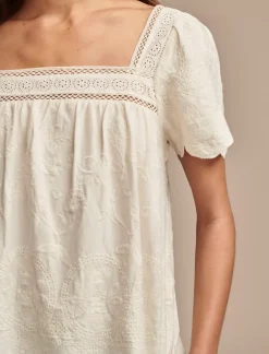 Lucky Brand embroidered flutter sleeve top whisper white*WOMEN Blouses