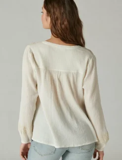 Lucky Brand embroidered popover blouse whisper white*WOMEN Blouses